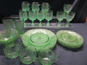 lot 31 image: Green Depression Glass