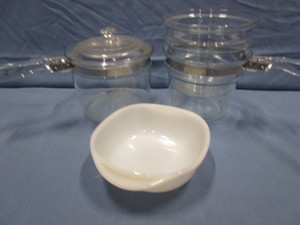 lot 216 image: Pyrex Glass Kettles