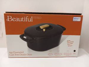 lot 26 image: NEW BEAUTIFUL 6QT ENAMELED CAST IRON DUTCH OVEN