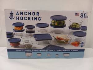 lot 84 image: NEW ANCHOR HOCKING 30PC GLASS STORAGE CONTAINERS SET