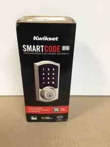 lot 7 image: Kwikset Z-Wave SmartCode 916 Touchscreen Satin Nickel Single Cylinder Keypad Electronic Deadbolt Featuring SmartKey Security Customer Returns See Pictures