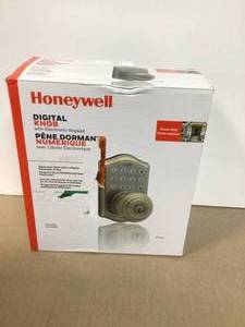 lot 42 image: Honeywell Antique Brass Keypad Electronic Knob Entry Door Lock Customer Returns See Pictures