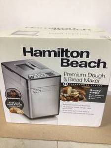 lot 57 image: Hamilton Beach Stainless Steel 2 lbs. Bread Maker with Fruit and Nut Dispenser Customer Returns See Pictures