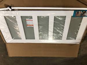 eightdoors 36 in. x 84 in. 5 Frosted Glass Solid Core White Finished Interior Barn Door Slab Damaged Customer Returns See Pictures
