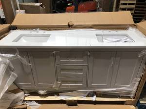 Home Decorators Collection Sepal 72 in. W x 21 in. D x 34 in. H Double Sink Bath Vanity in Dove Gray with White Engineered Marble Top Small Damage   Customer Returns See Pictures