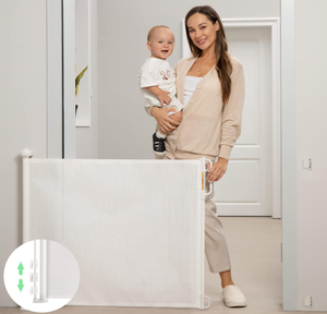 lot 128 image: Retractable Baby Gate, Momcozy Mesh Baby Gate or Mesh Dog Gate, 33 Tall,Extends up to 55 Wide, White