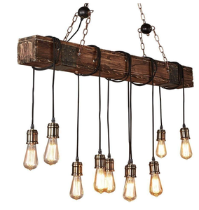 lot 130 image: KJLARS Farmhouse Chandelier Wood Hanging Industrial Pendant Lighting