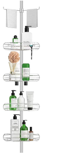 lot 143 image: ALLZONE Rustproof Shower Caddy Corner for Bathroom, 4 Tier Adjustable Shelves with Tension Pole, 56 to 114 Inch, Silver