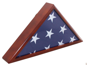 lot 145 image: Solid Wood Memorial Flag Case Frame Display Case for 5x9.5 Flag Folded, Cherry Wood Finish
