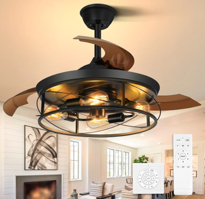 lot 36 image: NEWORB Caged Retractable Ceiling Fans with Lights Remote Control 42Inch