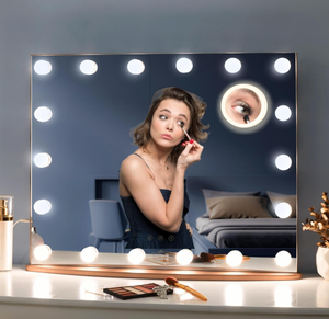 lot 168 image: LUXFURNI Vanity Mirror with Makeup Lights, Large Hollywood Light up Mirrors w 18 LED Bulbs