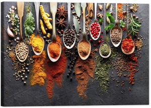 lot 224 image: Kitchen Dining Room Canvas Wall Decor Art, Colorful Spices and Spoons Wall Art for Kitchen
