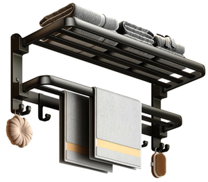 lot 238 image: Yariwiz Matte Black Towel Rack Wall Mounted No Drill and Screw Mounting