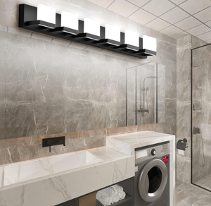 lot 247 image: Tipace LED Modern Matte Black Bathroom Vanity Lights Over Mirror 6 Lights Up and Down Black Bathroom Vanity Light Fixtures 6000K
