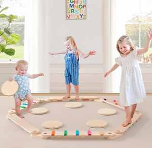 lot 294 image: Tiny Land Wooden Balance Beam, 6 PCS Toddler Balance Boards
