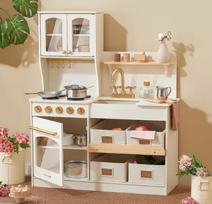 lot 10 image: Tiny Land Play Kitchen for Kids, Wooden Play Kitchen with Toy Storage System