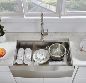 lot 13 image: UFaucet 33 Inch Stainless Steel Farmhouse Sink, Apron Front Sink Ledge Workstation