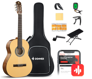 lot 16 image: Donner DCG-1 39 Inch Full Size Classical Acoustic Guitar Beginner Bundle Kit