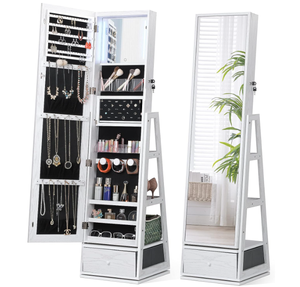 lot 73 image: Nicetree 360° Swivel Jewelry Cabinet with Lights, Touch Screen Vanity Mirror
