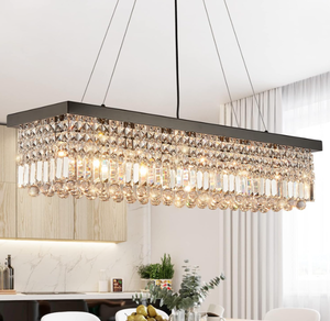 lot 75 image: 7PM Rectangle K9 Crystal Chandelier Modern Rectangular Pendant Lighting Fixture