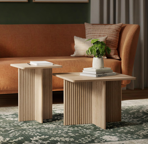 lot 82 image: LOT OF 2 Square Fluted Nesting Coffee Table - Low Profile Square Coffee Table Set