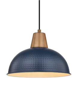 lot 94 image: 16 in. 1-Light Large Navy Blue Pendant Light Fixtures With Hammered Metal Shade for Kitchen Island
