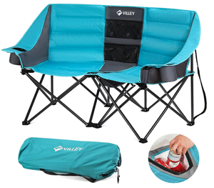 lot 343 image: VILLEY Double Camping Chair wCooler Bag, Extra Wide Loveseat