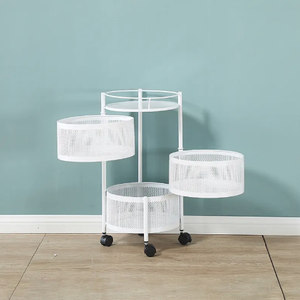 lot 344 image: Household three-layer circular rotating multi-layer storage rack kitchen dining room debris storage rack with guardrail