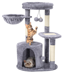 lot 347 image: Aechonow Small Cat Tree for Indoor with Cat Condo and Deep Hammock