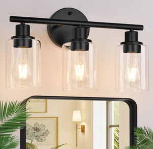 lot 441 image: Zarbitta 3-Light Bathroom Light Fixtures, Black Modern Vanity Lights with Clear Glass Shade
