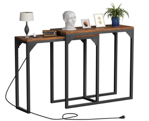 lot 455 image: AISUNDY Console Table with Power Outlet & USB Ports, 63 Inch Narrow Long Sofa Table Set