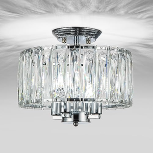 lot 458 image: HOPGGIE Flush Mount Ceiling Light Mini Small Crystal Chandeliers Chrome