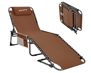 lot 377 image: #WEJOY Folding Chaise Lounge Chair, Brown