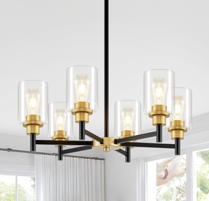 lot 504 image: Peblto Modern Black Chandeliers for Dining Room, 6-Light Chandelier Light Fixture