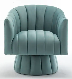 lot 23 image: SEYNAR Modern Glam Velvet Upholstered Round Swivel Accent Arm Barrel Chair for Living Room - Blue