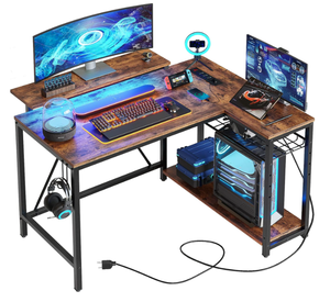 lot 26 image: Bestier Small L Shaped Desk with Charging Port & LED Strip