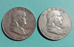 lot 42 image: (2) Franklin Half Dollars
