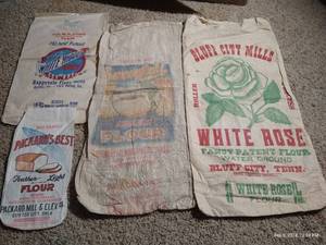 lot 47 image: (4) Vintage Flour Sacks