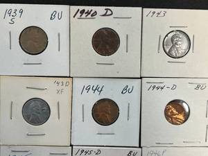 GROUP OF 10 US LINCOLN CENTS 1939-1952