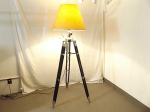 lot 2 image: Newer Large WORKING Royal Marine Tripod Chrome and Wood Floor Lamp