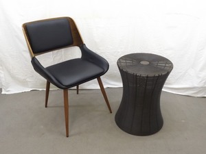 lot 9 image: Mid Century Style Chair and Wire Metal Smoking Table