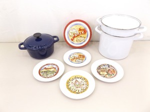lot 35 image: Martha Stewart Cast Iron Enamel Dutch Oven, Noodle CookerStrainer and Cheese Plates