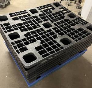 lot 17 image: Lot of 9 Miscellaneous TranPak Heavy-Duty Stackable Plastic Industrial Grade Pallets - In Good Condition