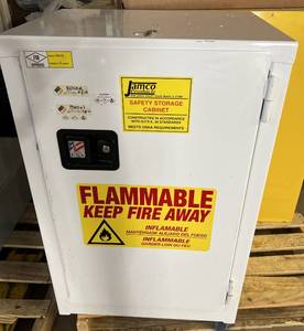 lot 25 image: MSRP $900 Jamco 12 Gallon Manual Close Steel Safety Flammable Storage Cabinet Locking With Keys - In Great Condition