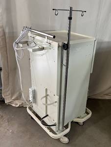 lot 32 image: Armstrong Tall 6-Drawer A-Smart Steel Medication Cart with Built-In I.V. Pole and Table Extension Wing Plus Padlocks Can Be Put On Each Drawer - Great Condition