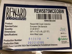 lot 29 image: Reward Mill Creek Collection European Oak Flooring 31.09 SFCT 58 x 7-12 x RL (23-75) 4mm Wear Layer