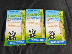 lot 30 image: 100% Bamboo Disposable Forks 24-Pack - Set of 3