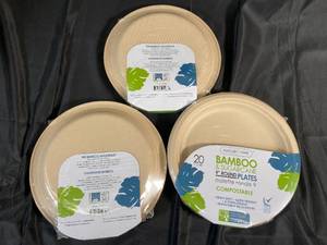 lot 119 image: Bamboo & Sugarcane 9 Round Compostable Plates 20-Pack - Set of 3
