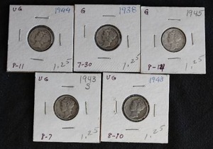 lot 32 image: (5) Mercury Dimes