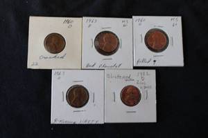 lot 42 image: (5) MintDie Error Pennies